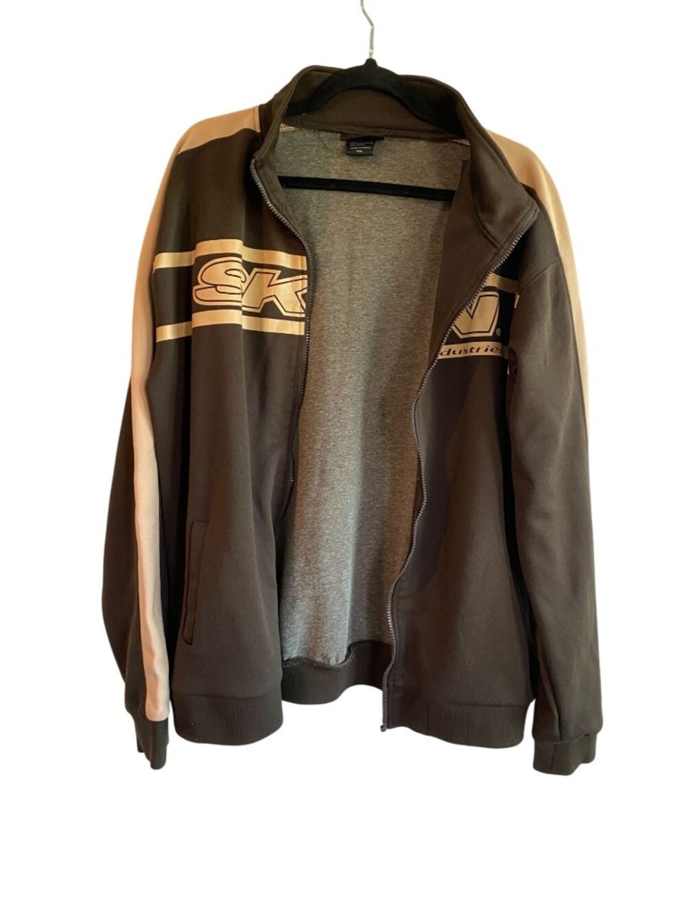 Skin Industries Brown Beige Full-Zip Track Jacket XXL Polyester Vintage 90s Y2k